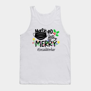 Masked And Merry Social Worker Christmas Tank Top